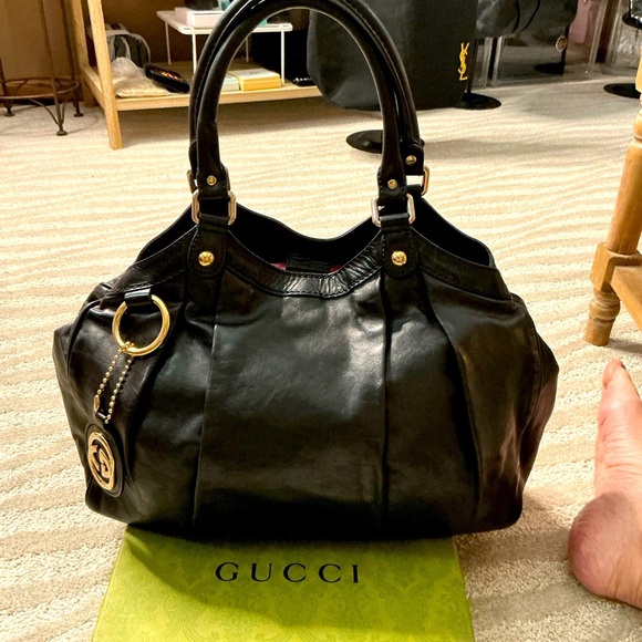 Authentic GUCCI GG Sukey Shoulder HandBag Guccissima Leather Black -PreOwned - Picture 2 of 16
